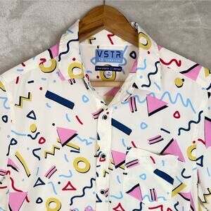 VSTR Button Down 4 Way Stretch Men's Shirt Large 90s Memphis Geometric Design